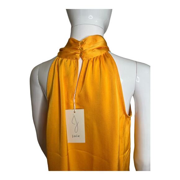 Joie Halter Blouse Yellow Satin sleeveless Top Size M keyhole Front knot new - Picture 5 of 8